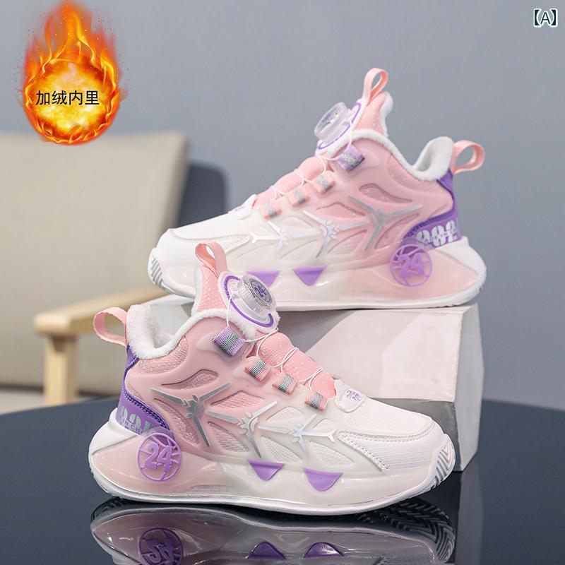 シューズ 靴 スポーツ 運動靴 女の子 秋冬 大きい 子供用 ランニング ベルベット 暖かい 滑りくい 綿 女の子 中学生用(4.0)