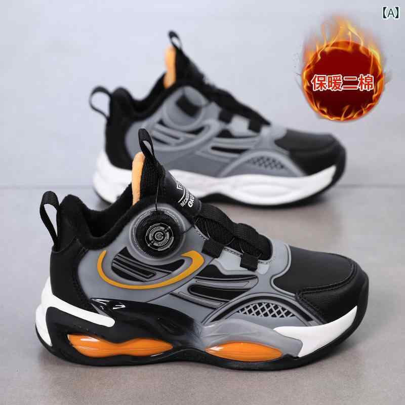 シューズ スポーツ 運動靴 男の子用 バスケットボール スニーカー 冬用 キッズ ランニング ティーンエイジャー 中学生 カジュアル 裏起毛 コットン