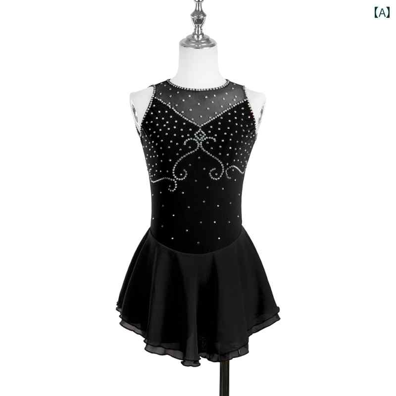 ドレス スカート フィギュアスケート 衣装 アイスダンス スケート パフォーマンス コスチューム ガールズ スケート 子供 大人 競技 ステージ 美しい ノースリーブ