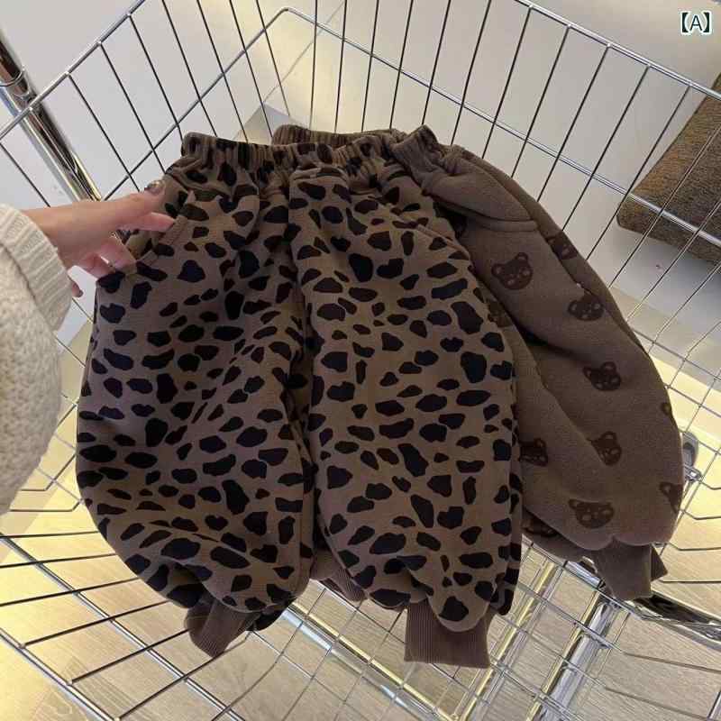 冬 ヒョウ 柄 クマ ズボン 子供用 オーリー ライス ベルベット ケーキ ファー 巨 大 厚い 子供用 ズボン ベルベット 厚い ズボン ペア