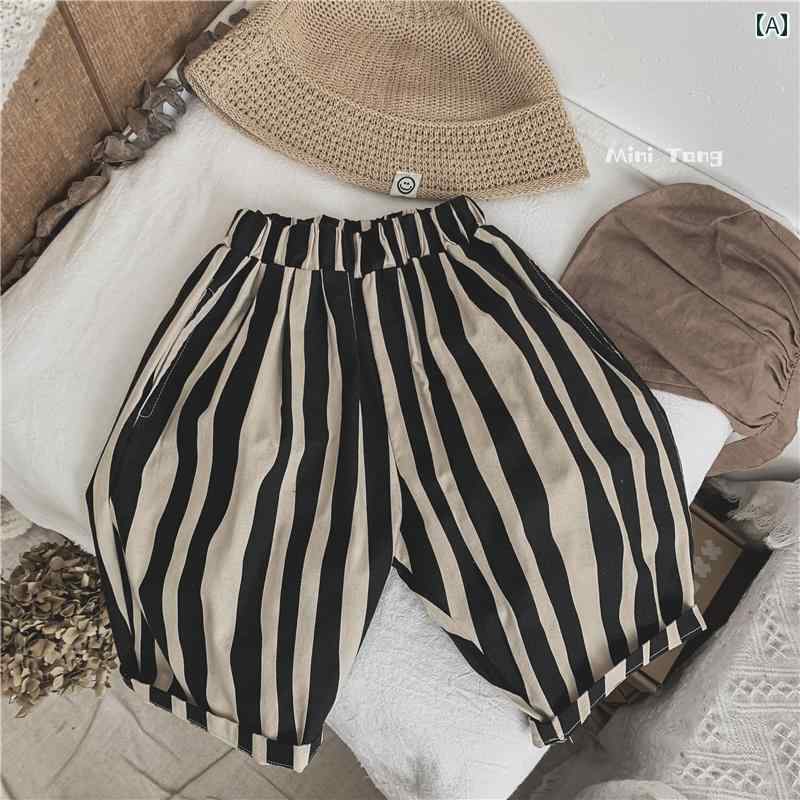 パンツ 子供用 クロップドパンツ 夏 男の子 ガールズ 赤ちゃん 綿 リネン 通気性 縦縞 カジュアル