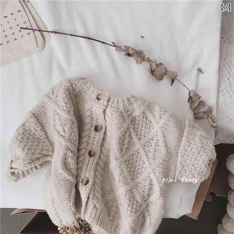 ジャケット 子供服 スタイリッシュ 子供用 クラシック ツイスト セーター シングルブレスト カーディガン メンズレディース ベビー ラウンドネック