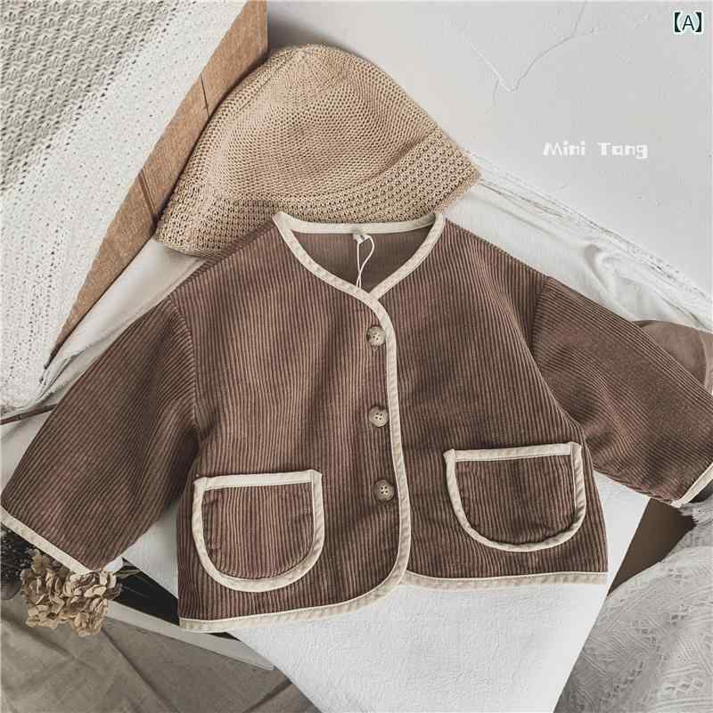 子供服 韓国 子供用 コーデュロイコート ベビー 男の子 ガールズ シングルブレスト カーディガン 秋服