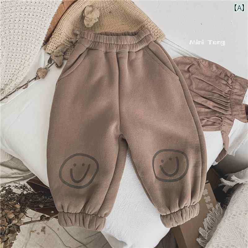 パンツ 子供服 韓国 子供用 フリース 笑顔 カジュアル 男女兼用 ベビー 暖かい 幼稚園 長ズボン 冬