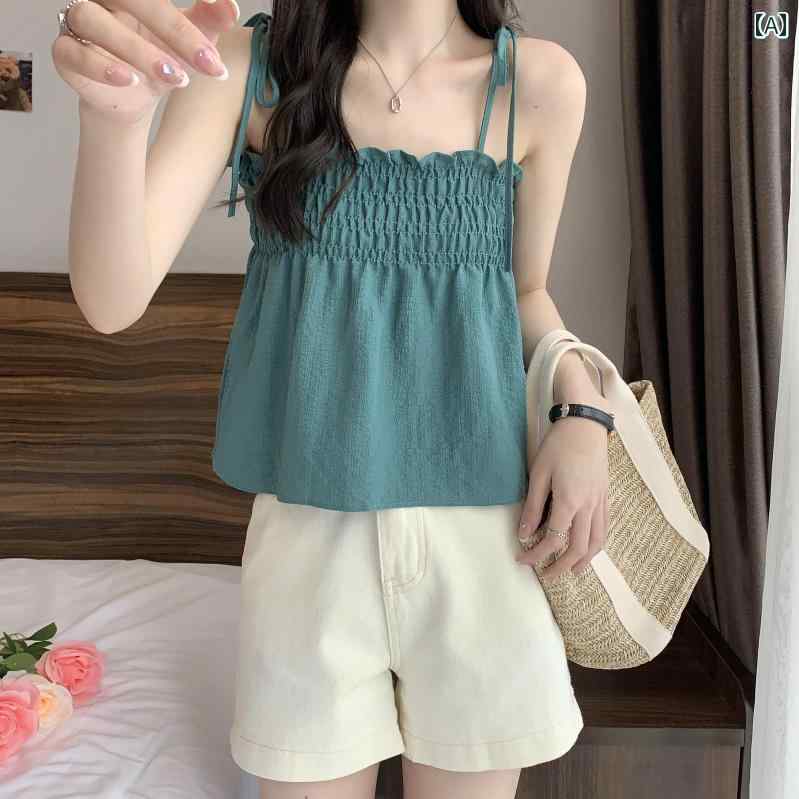 シャツ トップス レディース ベビー ドール フレンチ セクシー ノースリーブ シック サスペンダー ベルト ショート チューブ シフォン 夏