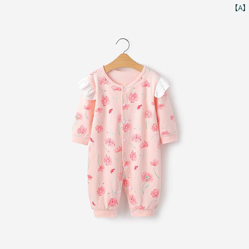 ロンパース かわいい ベビー ジャンプ スーツ 春秋 0から 2歳 新生児 ロンパース 優雅 綿 長袖 女の子 プリンセス 服