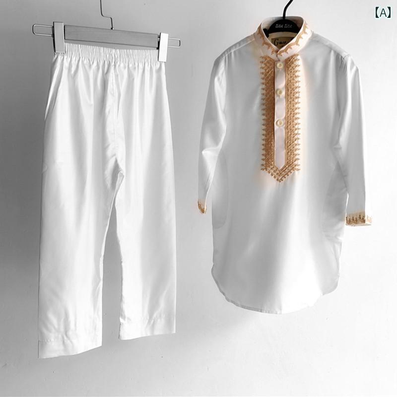 キッズ エスニック衣装 パキスタン インド 子供 刺繍 スーツ イスラム 教徒中 大 男の子 刺繍 少年 ツーピース パフォーマンス スーツ