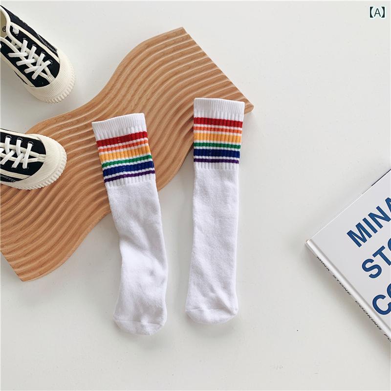 子供用 ミッド カーフ ソックス 幼児 男の子 ガールズ かわいい ストライプ レインボー ソックス 綿 トール ソックス