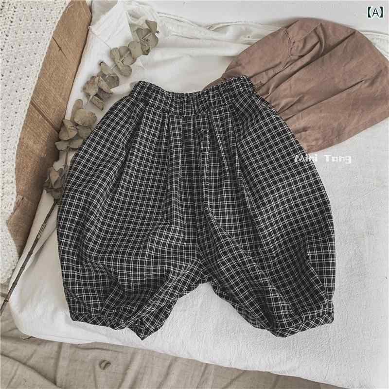パンツ 子供服 ユニセックス 伸縮性 ウエスト ベビー パンプキン 男の子 ガールズ用 子供用 チェック柄 コットンリネン 大きい PP ショート 夏
