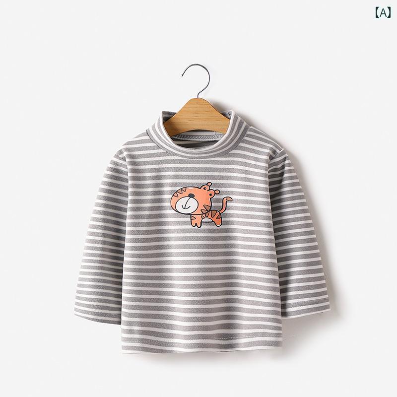 Coverall - トップス 子供服 ベビー Tシャツ 長袖 ハイネック 男の子 春秋 新生児 シャツプルオーバー 2 ベビー Tシャツ 水平 ストリップ