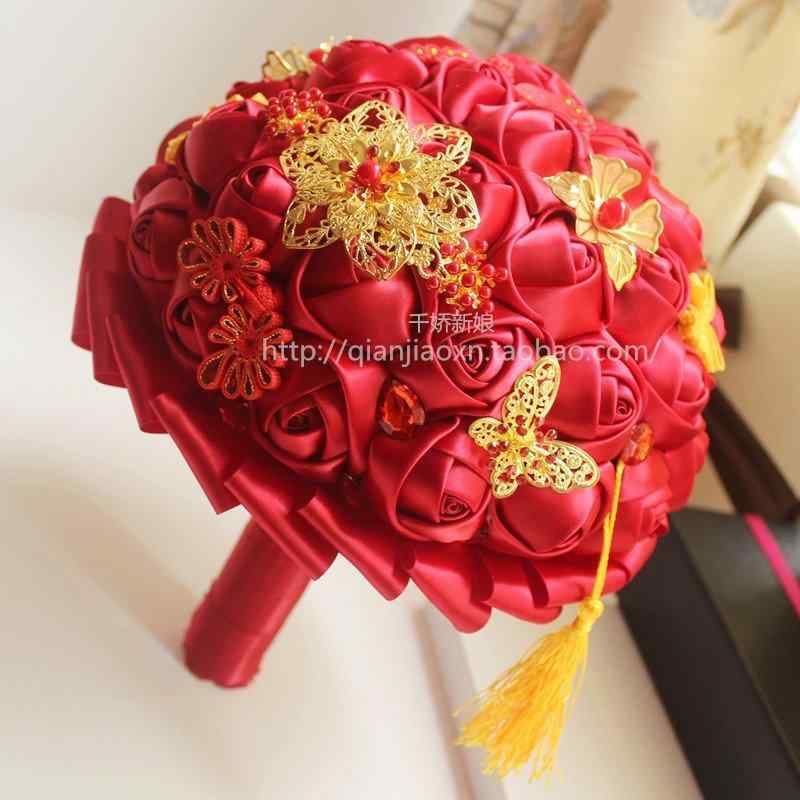 Clothing Accessories (Caps, Ties, Belts) - スカート ブーケ 中華風 赤い 花束 テーマ 中国 結婚式 ガウン 花嫁 ブーケ タッセル プレート バックル