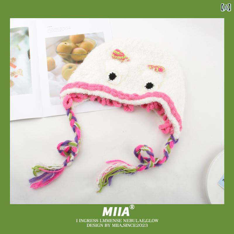 パイロット帽 防寒 モンスター かわいい ニット ウール 帽子 親子 おもしろ 子供 ストラップ ロシア 帽子 秋冬 暖かい プルオーバー 帽子