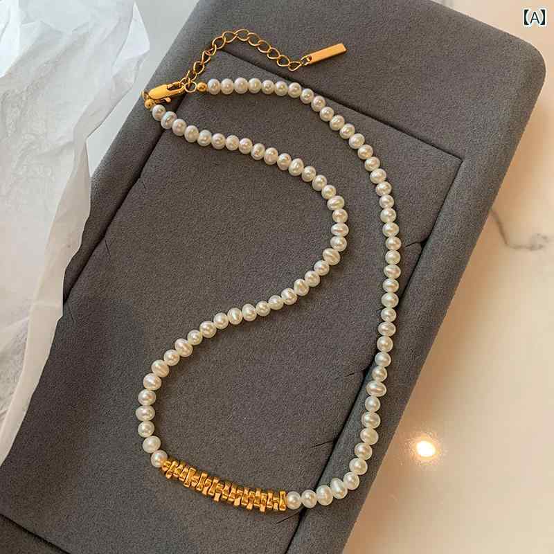 Red Coral - レディース ネックレス アクセサリー 女性用 淡水 キビ パールネックレス 軽量 フレンチ スプライシング ブロークン ゴールド ベビー ビーズ 鎖骨 ネックレス
