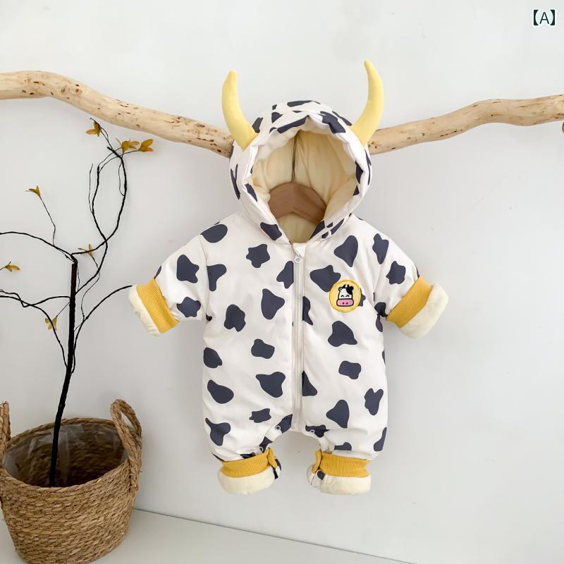 Rakuten - ロンパース かわいい ベビー ジャンプ スーツ 中綿入り 衣類 女性用 冬用 着 0 ～ 1歳 男の子用 軽量 冬服 厚手 暖かい 冬服