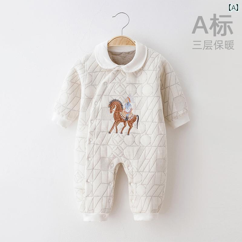 Coverall - ロンパース かわいい 幼児 ジャンプ スーツ 秋冬 暖かい キルティング 新生児 服 ベビー 冬用 3層 暖かく 肥厚 クロール スーツ