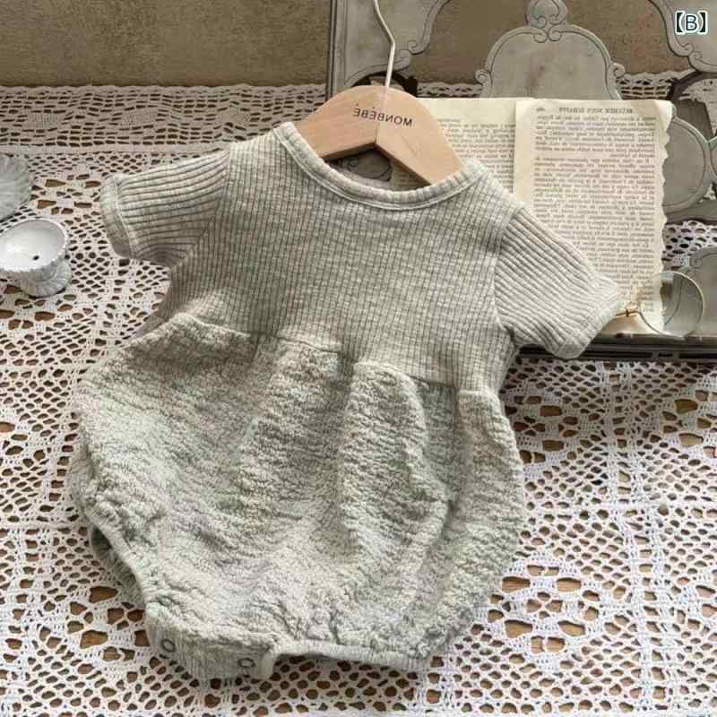 ロンパース かわいい 韓国 新生児 夏 服 薄い ピット ストリップ パフスリーブ ジャンプ スーツ 男性 女性 赤ちゃ（2枚目）
