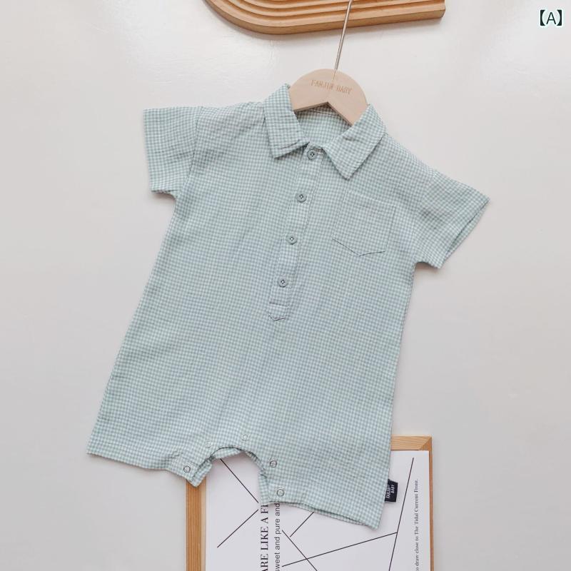 ロンパース かわいい 幼児 ハイハイ 服 夏 小さい チェック柄 ジャンプ スーツ 男性 女性 赤ちゃん 外..