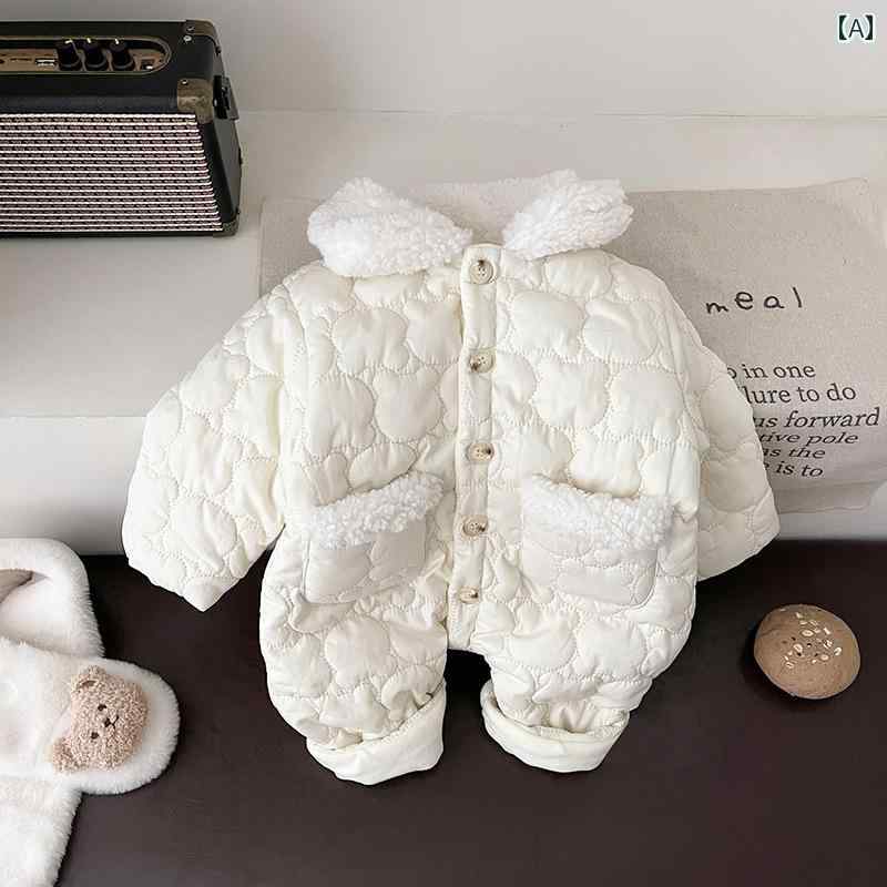 ロンパース かわいい イン ベビー 綿服 冬 ベビー 裏起毛 キルティング 外出 ジャンプ スーツ 暖かい キルティング クロール 服