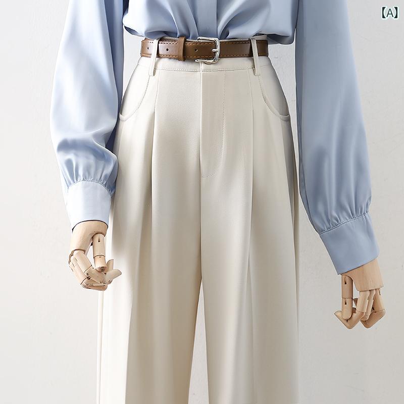 パンツ レディース ボトムス カーキ スーツ ハイウエスト ワイド レッグ ストレート 春秋 レトロ ドレープ カジュアル