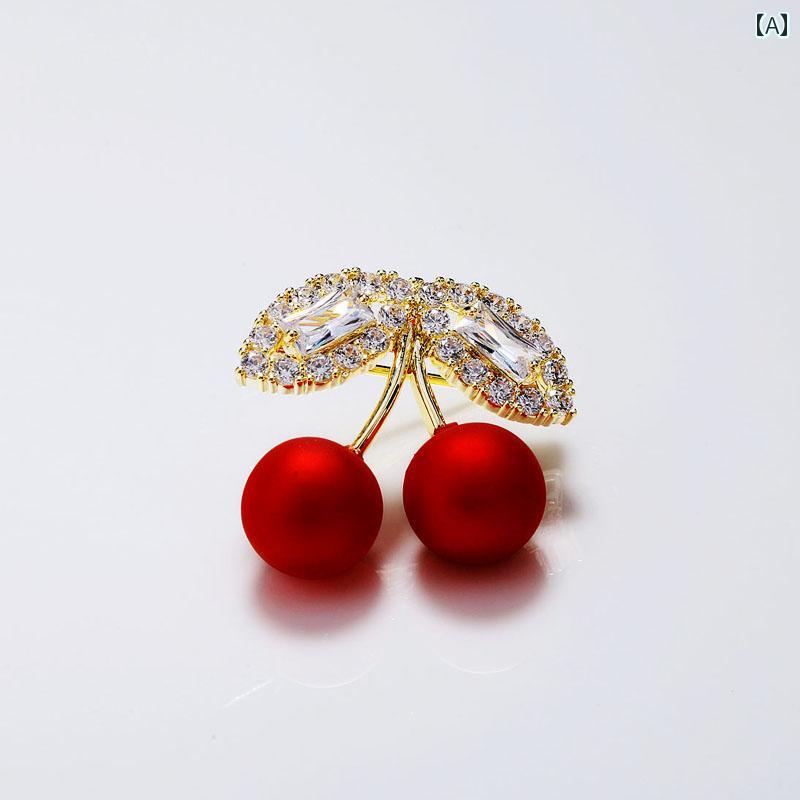 ブローチ レディース おしゃれ 上品 フォーマル セレモニー レッド チェリー 高級感 コサージュ スーツ..