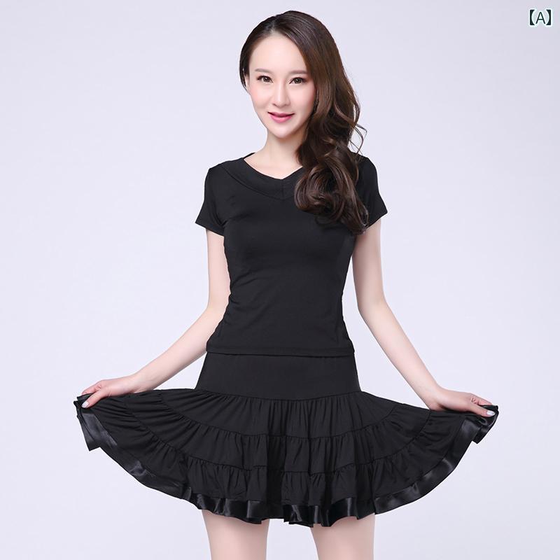 スカート レディース スクエアダンス 服 半袖 スーツ 春夏 ショート 練習服 ラテン ダンス パフォーマンス 夏
