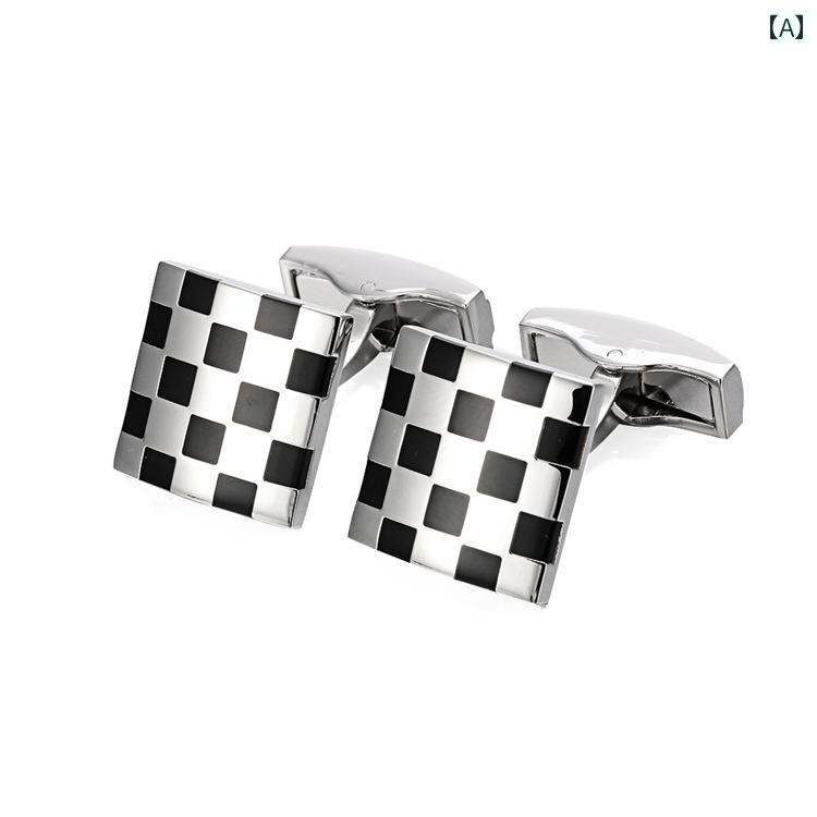 カフスボタン カフリンクス 紳士 スーツ アクセサリー フレンチ カフス 高級感 エナメル カフス エレガント チェック柄 カフス メンズシャツ ビジネス アクセサリー ギフト ボックス