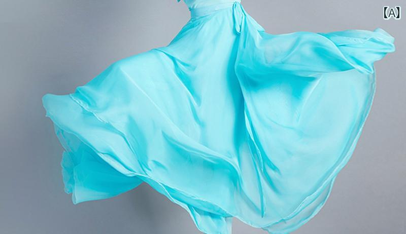 スカート パフォーマンス 衣装 民族 レトロ 舞踊 ブルー 720度 大きい 半 ポット ガーゼ 中華風 エレガント フェアリー