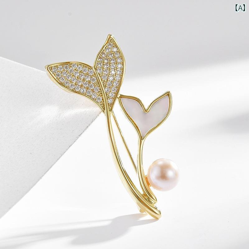 ジャケット 淡水パール ブローチ レディース おしゃれ セレモニー 螺鈿 フィッシュ テール スーツ セーター コサージュ 固定 カーディガン ピン