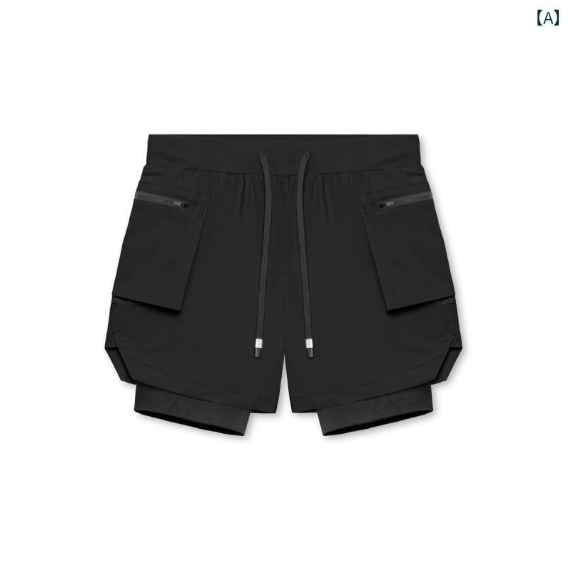 パンツ スポーツ マッスル メンズ 二重 裏地 フィットネスショーツ 夏 速乾 アメリカン 三分丈 スポーツ カーゴ ランニング バスケットボール