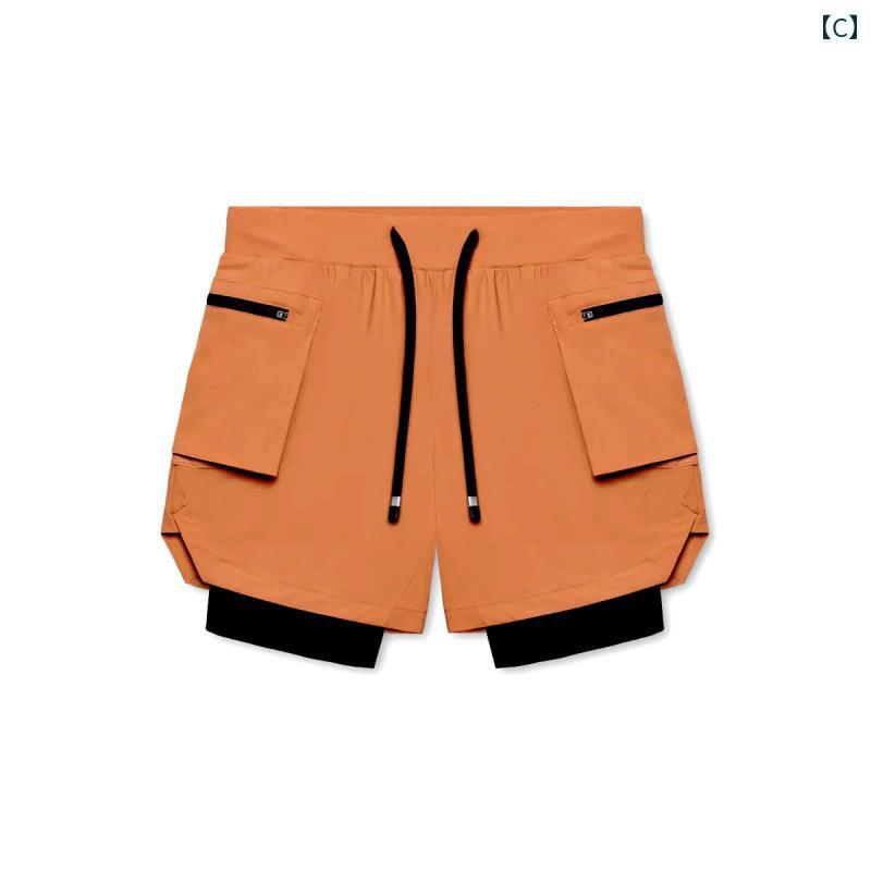 パンツ スポーツ マッスル メンズ 二重 裏地 フィットネスショーツ 夏 速乾 アメリカン 三分丈 スポーツ カーゴ ランニング バスケットボール