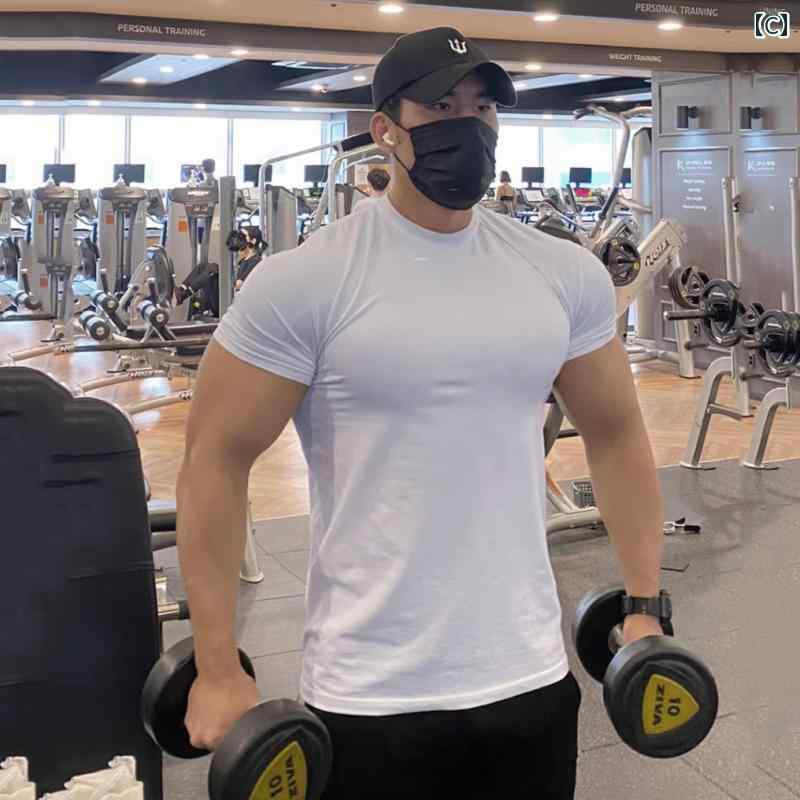 メンズ マッスル Tシャツ フィットネス 服 半袖 T 速乾 フィットネス 服 ランニングウェア トレーニング 弾性 フィットネス タイツ スポーツ