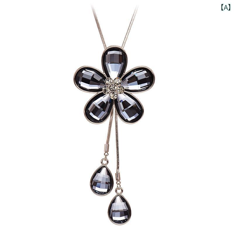 ペンダント ネックレス レディース ワンポイント アクセサリー フラワー セーター チェーン ロング シンプル 秋冬 ハイエンド(4)