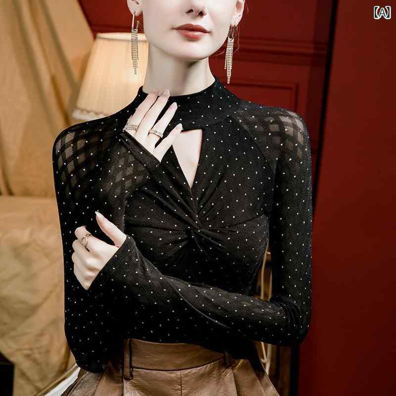 トップス レディース 標準 ラテン 長袖 スタイリッシュ ハーフ ハイネック ソーシャル モダン ダンス 練習 服 女性 ダンス ベース