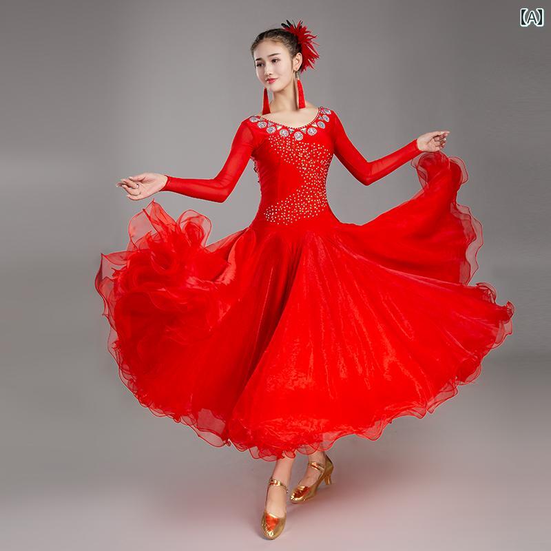スカート ドレス レディース モダン ダンス 大きい スイング 競技 ワルツ パフォーマンス 衣装 社交 ダンス 衣装 074