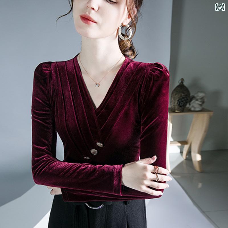 トップス 社交ダンス レディース ゴールド ベルベット 女性 秋冬 長袖 ラテン トレーニング 服 ソーシ..