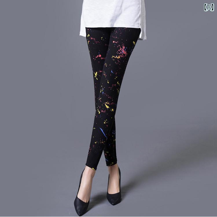 レディース アウター 着 カラフル レギンス 春 プリント 薄手 着痩せ 九分丈 大きいサイズ ハイウエス..