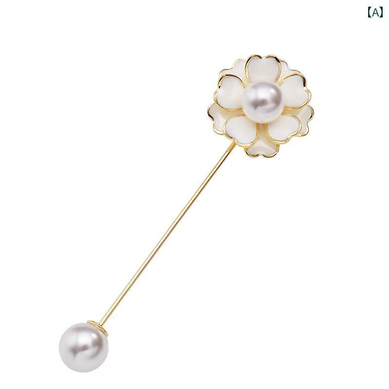 ドレス スカート ブローチ 上品 セレモニー 一文字 ピン ブローチ 女性 コサージュ ハイエンド 黒 パールブローチ 衣類 アクセサリー 精巧