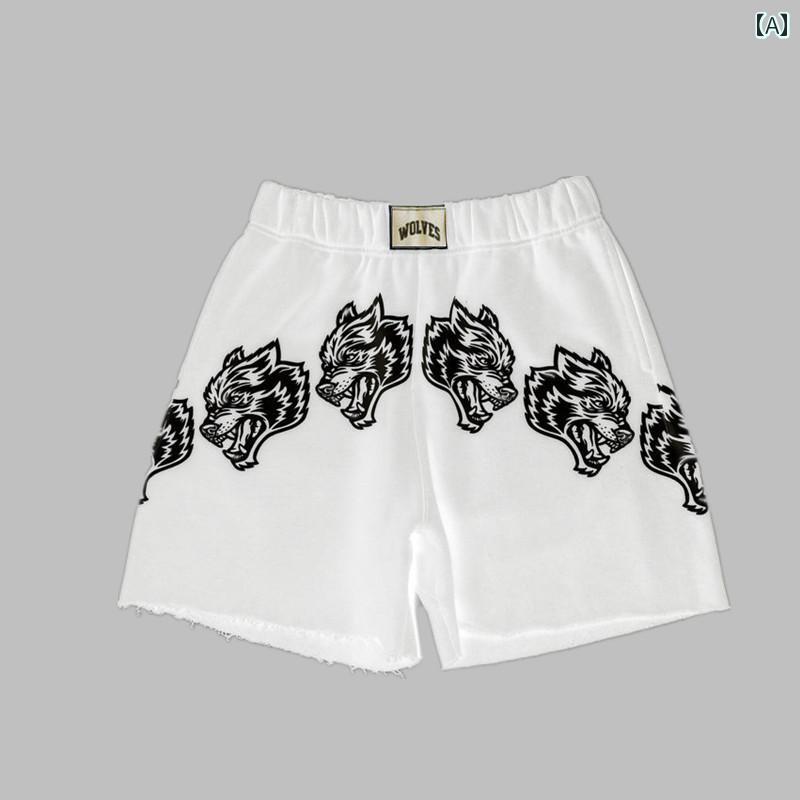 パンツ バスパン メンズ アメリカン ショーツ 夏 ラフ エッジ アメリカン ウルフヘッド 膝丈以下 スポーツ フィットネス トレーニング バスケットボール クォーター