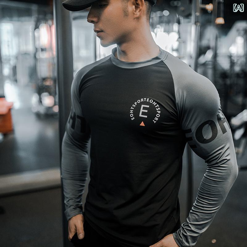トップス マッスル ウェア メンズ 秋冬 ネット ホット ジム ヨガ アイアン トレーニング ランニング バスケットボール 高弾性 速乾 スポーツ 長袖