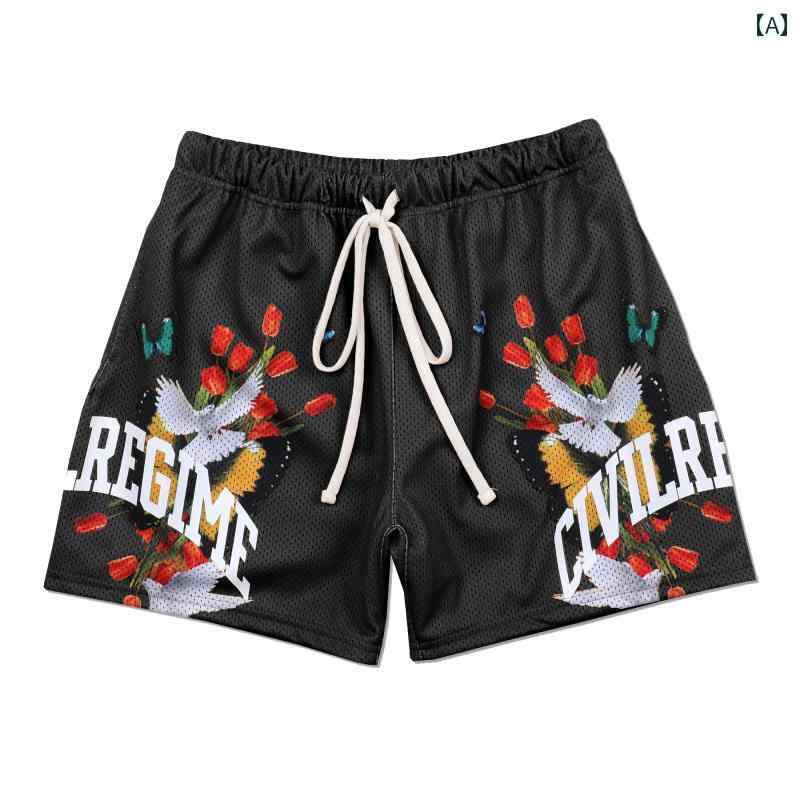 パンツ ショート アメリカ レトロ メッシュ ショーツ メンズ 膝丈 速乾 フィットネス カジュアル 夏 バスケットボール