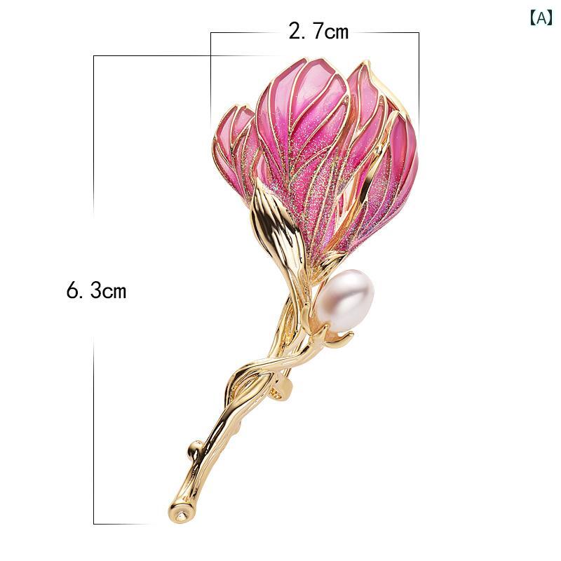 ブローチ 上品 セレモニー マグノリア ブローチ ハイエンド 女性 秋冬 高級感 コサージュ ブローチ ス..