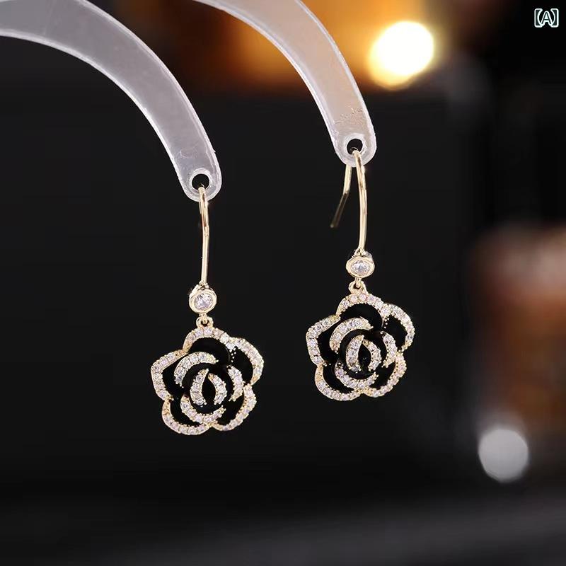 ピアス 大人 かわいい アクセサリー レディース S925 スターリングシルバー ニードル ローズ ピアス 椿 ピアス レトロ ピアス ファッション ピアス 女性