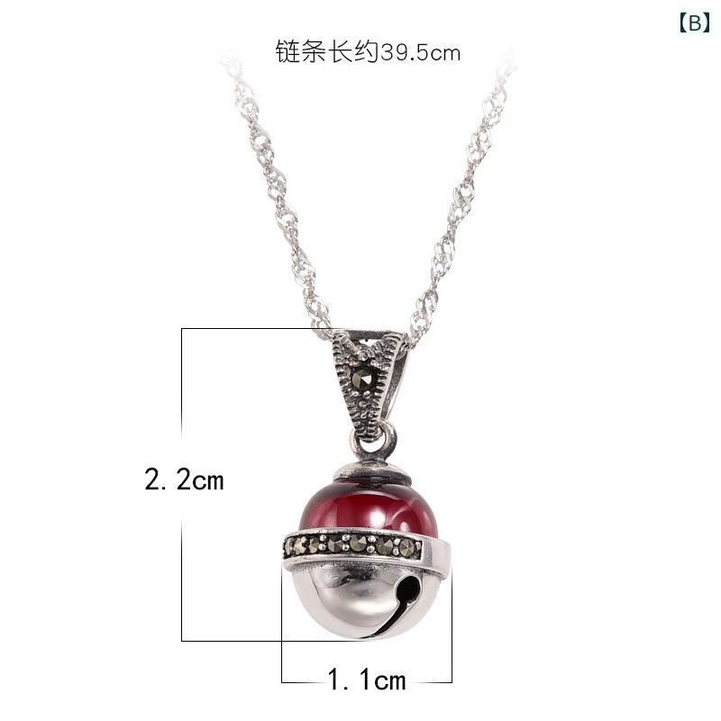 セキュアデポのペンダント ネックレス レディース ワンポイント アクセサリー レッド ベル 925 シルバー 鎖骨 チェーン ショート レトロ｜アングル2