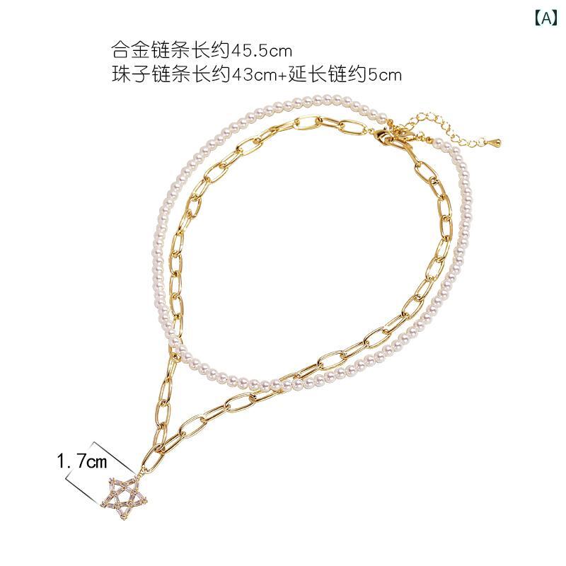 チョーカー かわいい スター ネックレス 女性 ネック チェーン イミテーションパール 鎖骨 チェーン ライト 高級感 アクセサリー