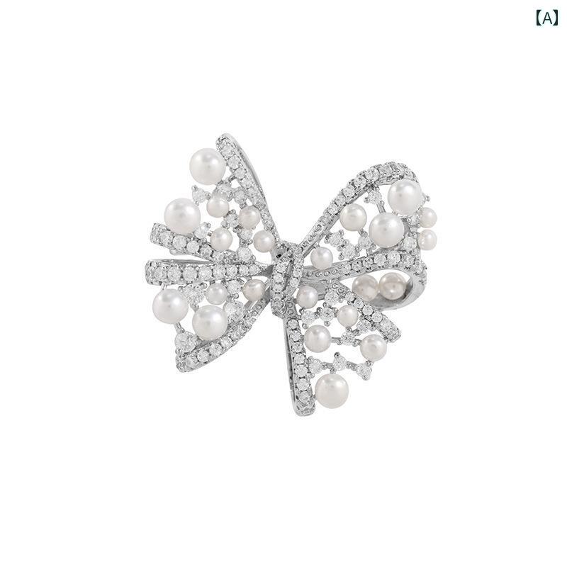 ブローチ おしゃれ レディース アクセサリー アメリカ ビンテージ パール リボン ブローチ 衣料品 アクセサリー ジュエリー コサージュ ピン