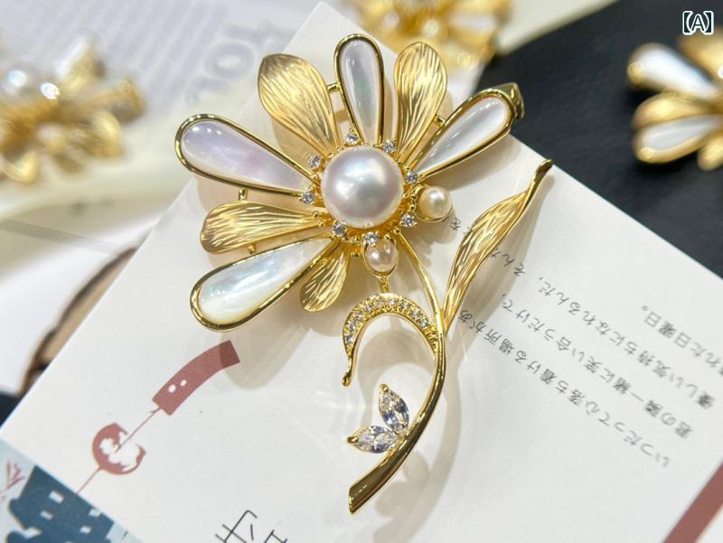 Rakuten - ブローチ セレモニー レディース おしゃれ 上品 デイジー 高級感 女性 コサージュ パール セーター ピン スーツ 精巧 大きい バッジ 高級感