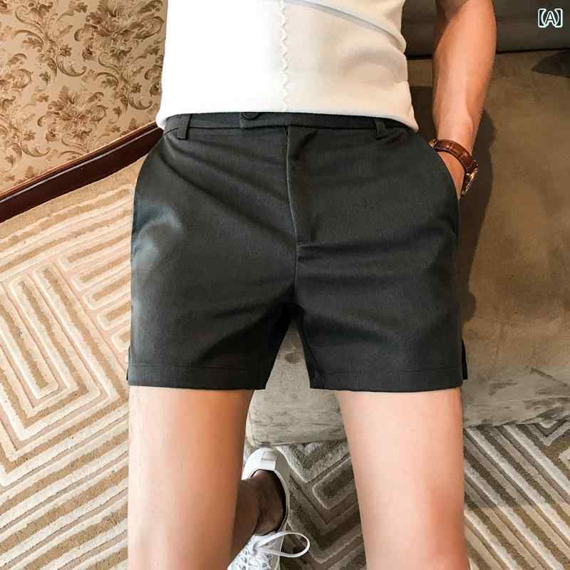 パンツ ショートパンツ 夏 メンズ 韓国 スリム サイド スリット スーツ メンズ カジュアル 快適 ブリ ティッシュ カジュアル