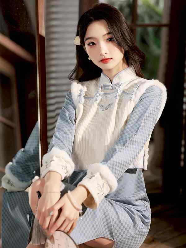 ドレス 秋 冬 長袖 チャイナ 美しい 撮影 衣装 若くて 優しい フェイク ツーピース A 裾 エレガント チャイナ デイリー 暖かい 快適