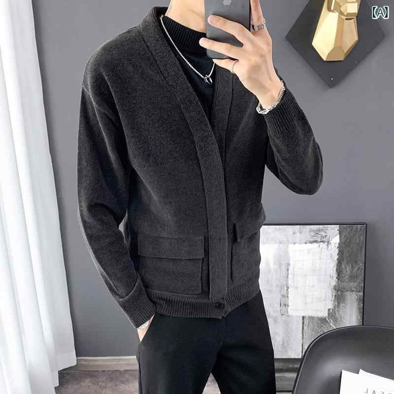 メンズ 大きいサイズ 春 ビジネス カジュアル セーター 余裕 ボールミル セーター スリム 韓国 カーディガンジャケット