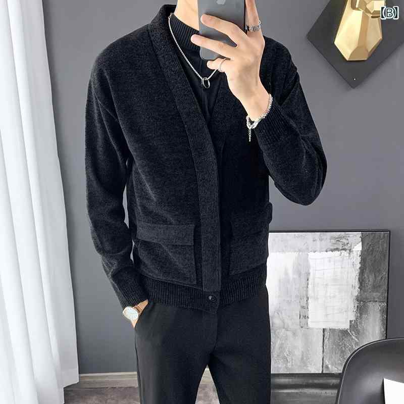 メンズ 大きいサイズ 春 ビジネス カジュアル セーター 余裕 ボールミル セーター スリム 韓国 カーディガンジャケット